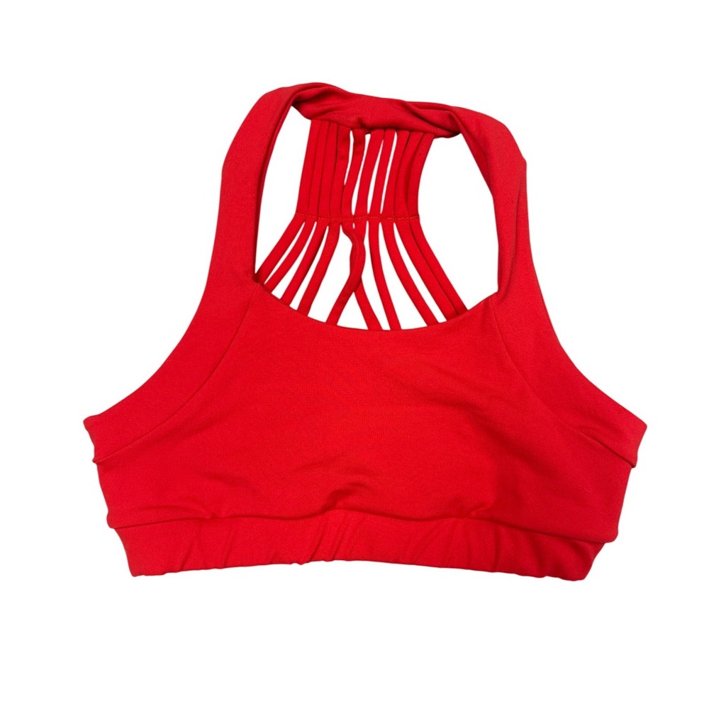 925 Fit Sports Bra Womens S Red Strappy Cage Back Activewear Workout Gym Fitness